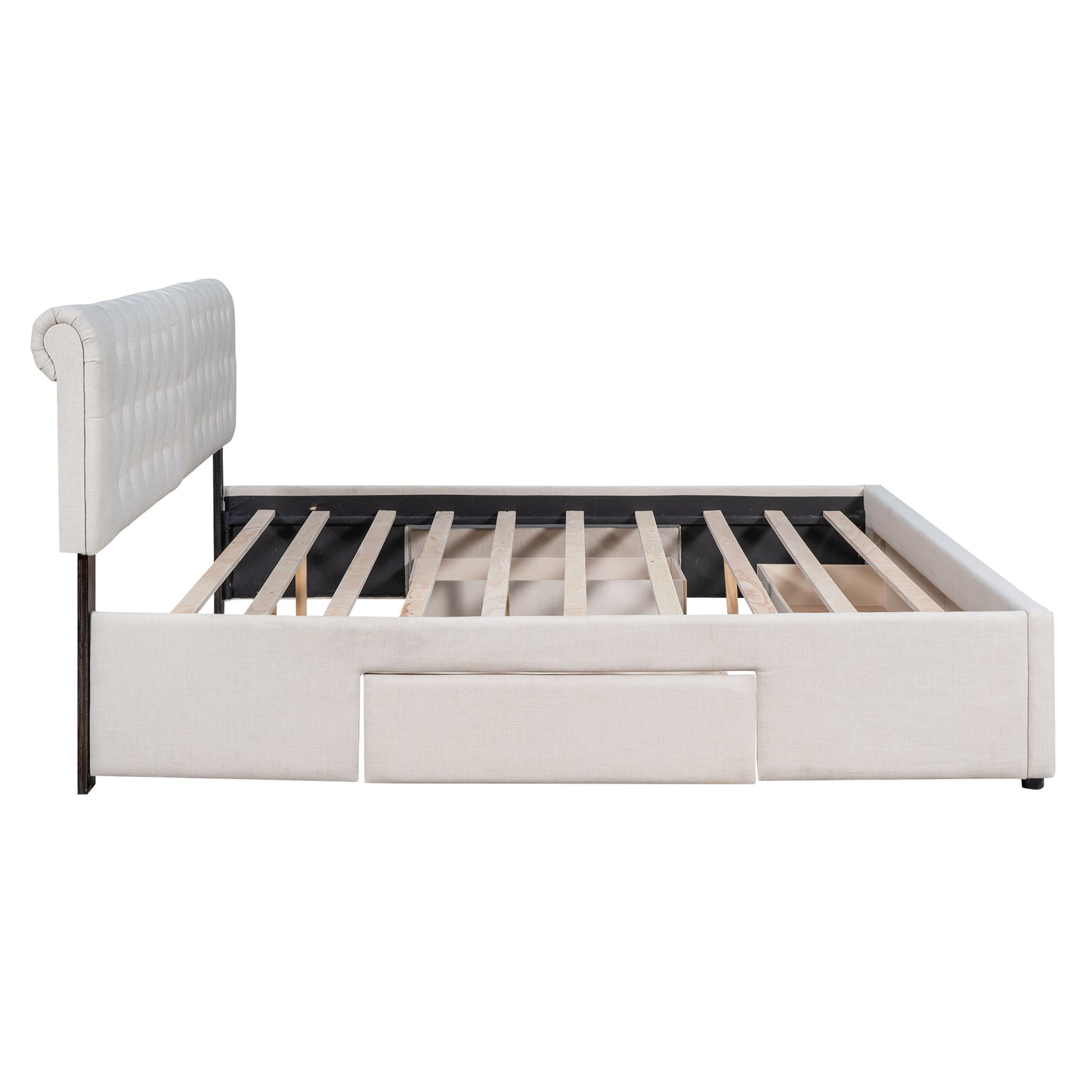 King Size Upholstery Platform Bed with Four Drawers,Beige