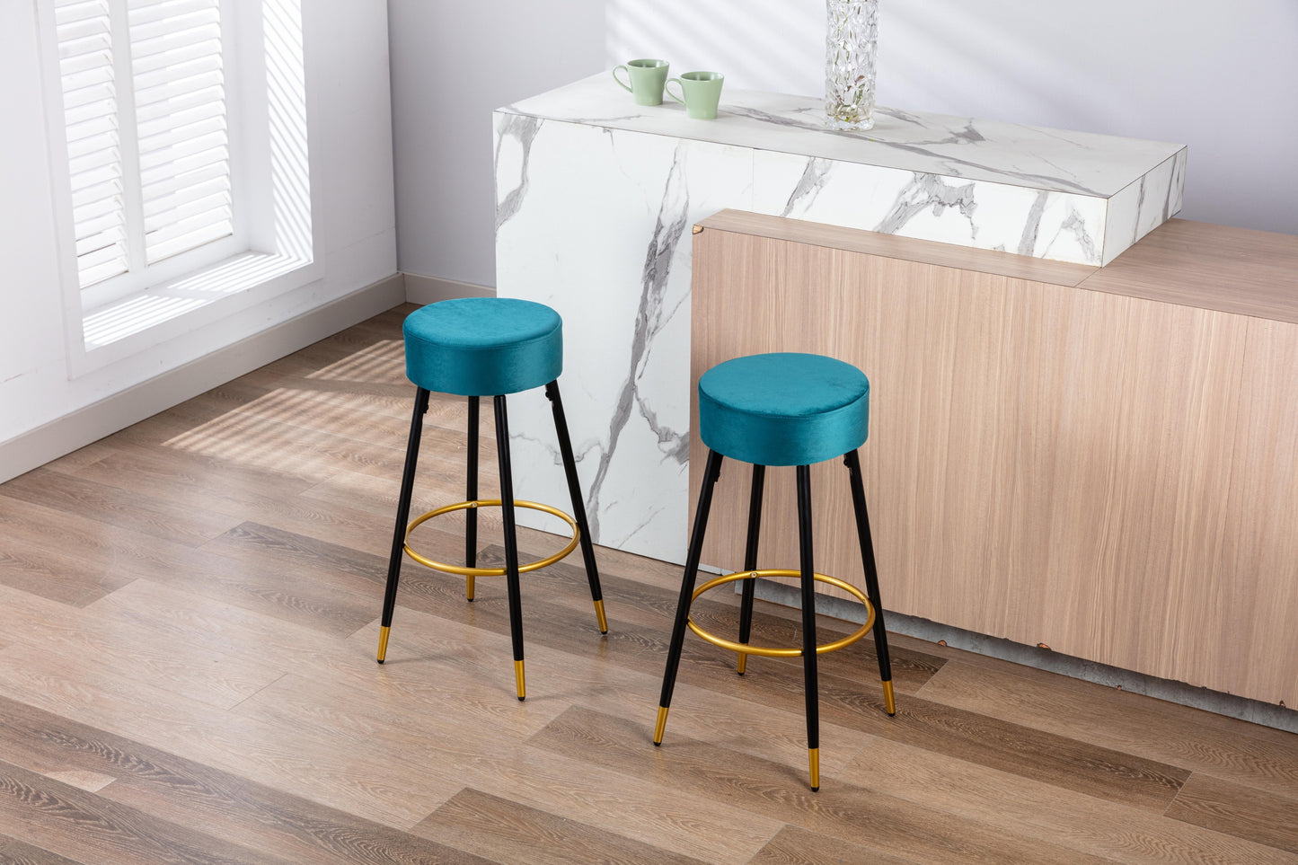 Counter Height Bar Stools Set of 2, Velvet Kitchen Stools Upholstered Dining Chair Stools 24 Inches Height with Golden Footrest for Kitchen Island Coffee Shop Bar Home Balcony,