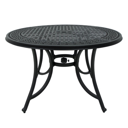 47.99 Inch Cast Aluminum Patio Table with Umbrella Hole,Round Patio Bistro Table for Garden, Patio, Yard, Black with Antique Bronze at The Edge