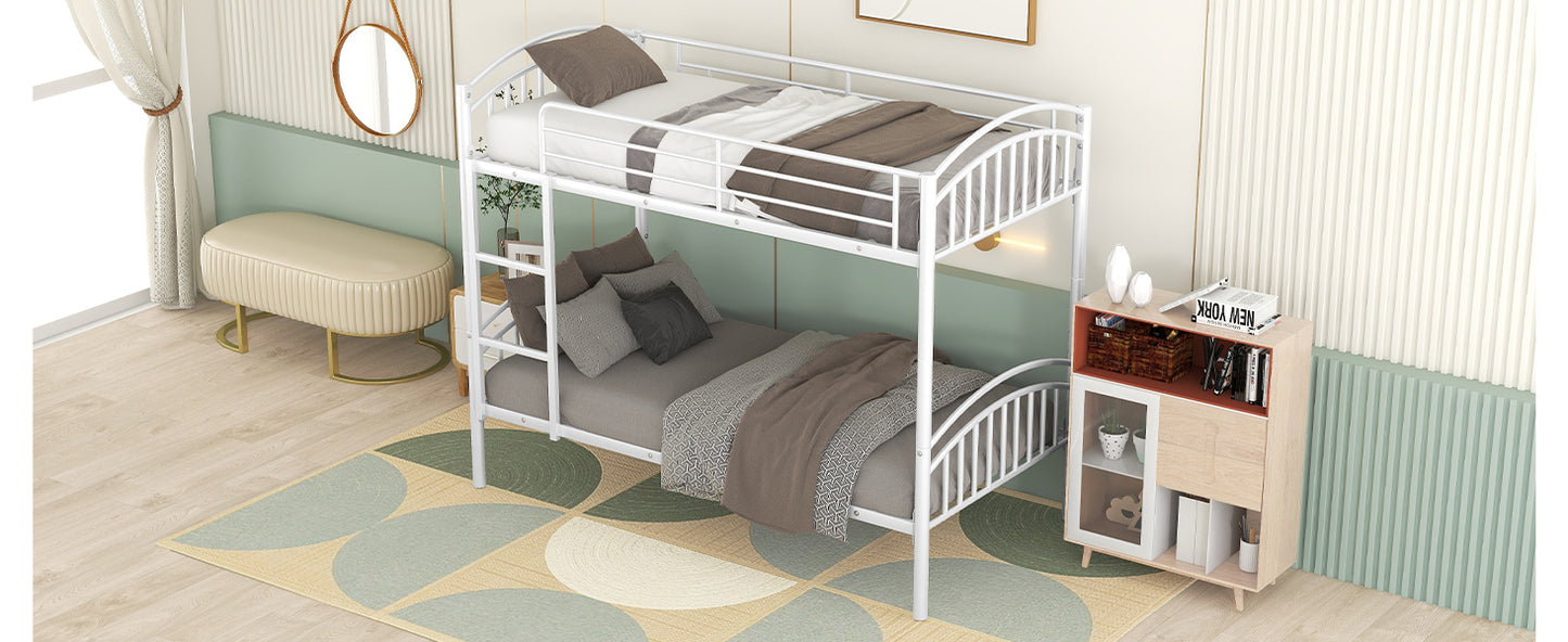 Twin Over Twin Metal Bunk Bed,Divided into Two Beds(White)（OLD SKU:MF280424AAK）