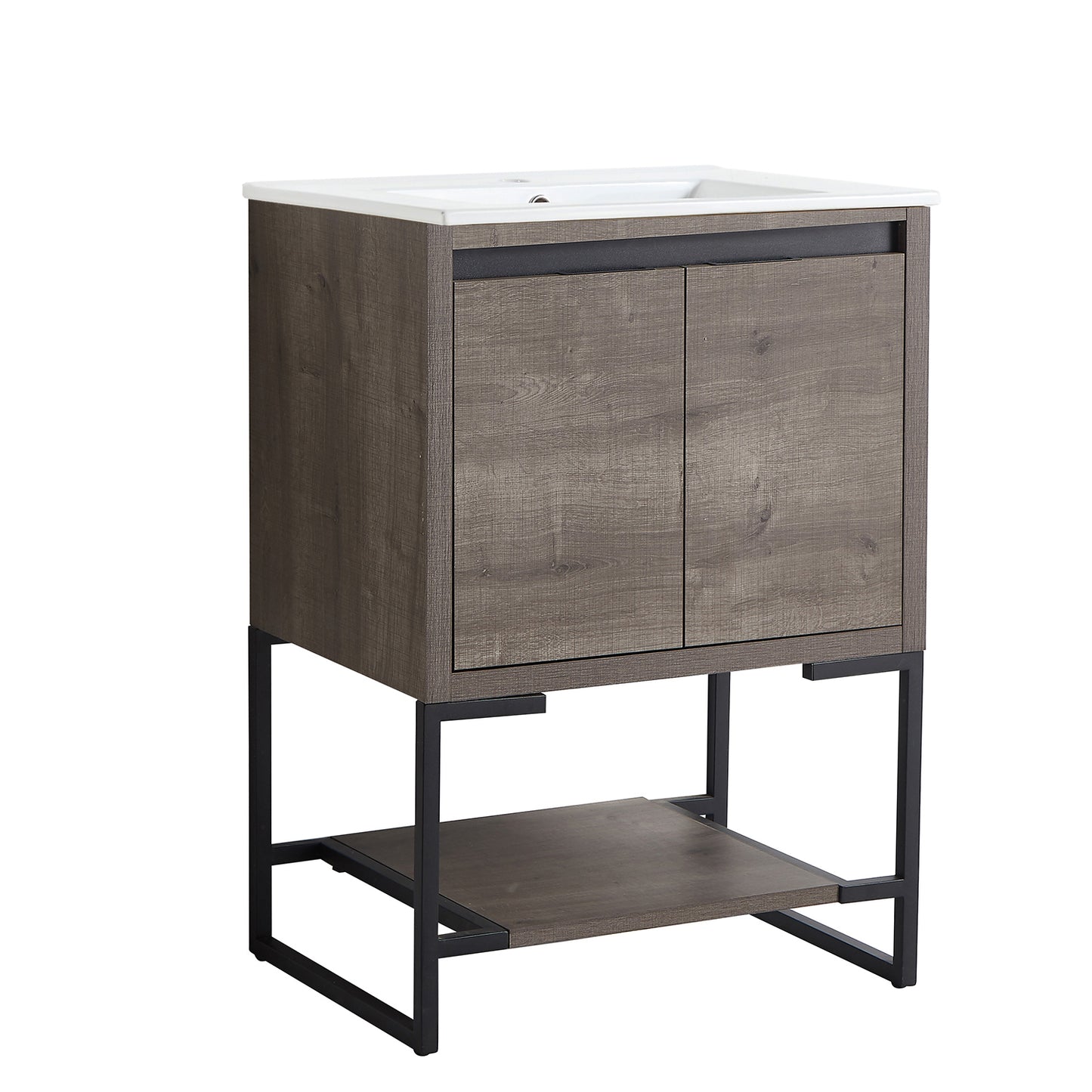 24 inches Wood Freestanding Bathroom Vanity Combo with Integrated Ceramic Sink and 2 Soft Close Doors