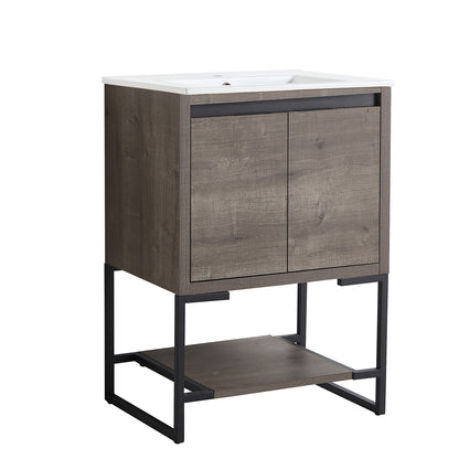 24 inches Wood Freestanding Bathroom Vanity Combo with Integrated Ceramic Sink and 2 Soft Close Doors