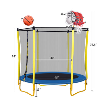 5.5FT Trampoline for Kids - 65" Outdoor & Indoor Mini Toddler Trampoline with Enclosure, Basketball Hoop and Ball Included