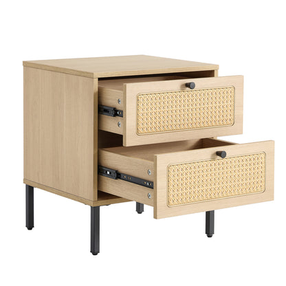 Modern simple storage cabinet MDF Board bedside cabinet Japanese rattan bedside cabinet Small household furniture bedside table.Applicable to dressing table in bedroom, porch, living room.2 Drawers