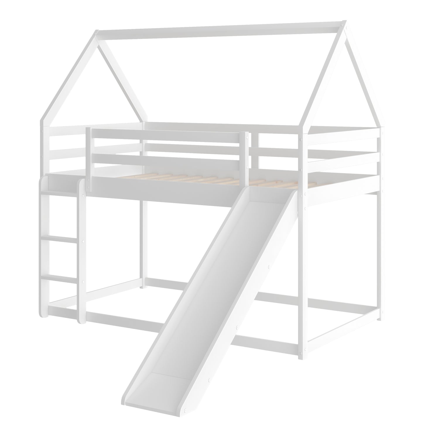 Twin Size Bunk House Bed with Convertible Slide and Ladder,White(OLD SKU:WF285894AAK)