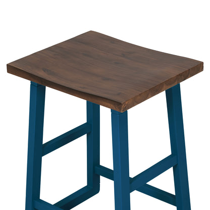 TOPMAX Rustic Counter Height 5-Piece Dining Set, Wood Console Table Set with 4 Stools for Small Places,Walnut+Blue