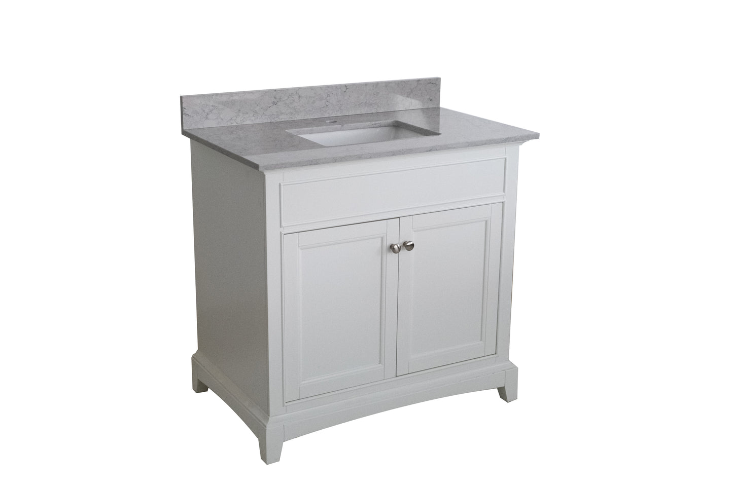 Montary 31 inches bathroom stone vanity top calacatta gray engineered marble color with undermount ceramic sink and single faucet hole with backsplash