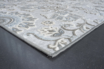 Lily Light Gray, Medium Gray, Blue and Ivory Chenille and Viscose High - Low Area Rug 8x10