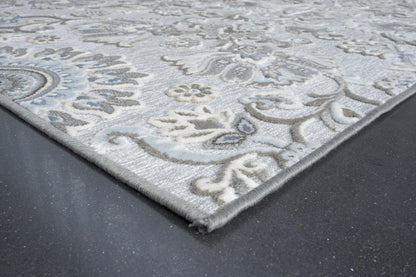 Lily Light Gray, Medium Gray, Blue and Ivory Chenille and Viscose High - Low Area Rug 5x8