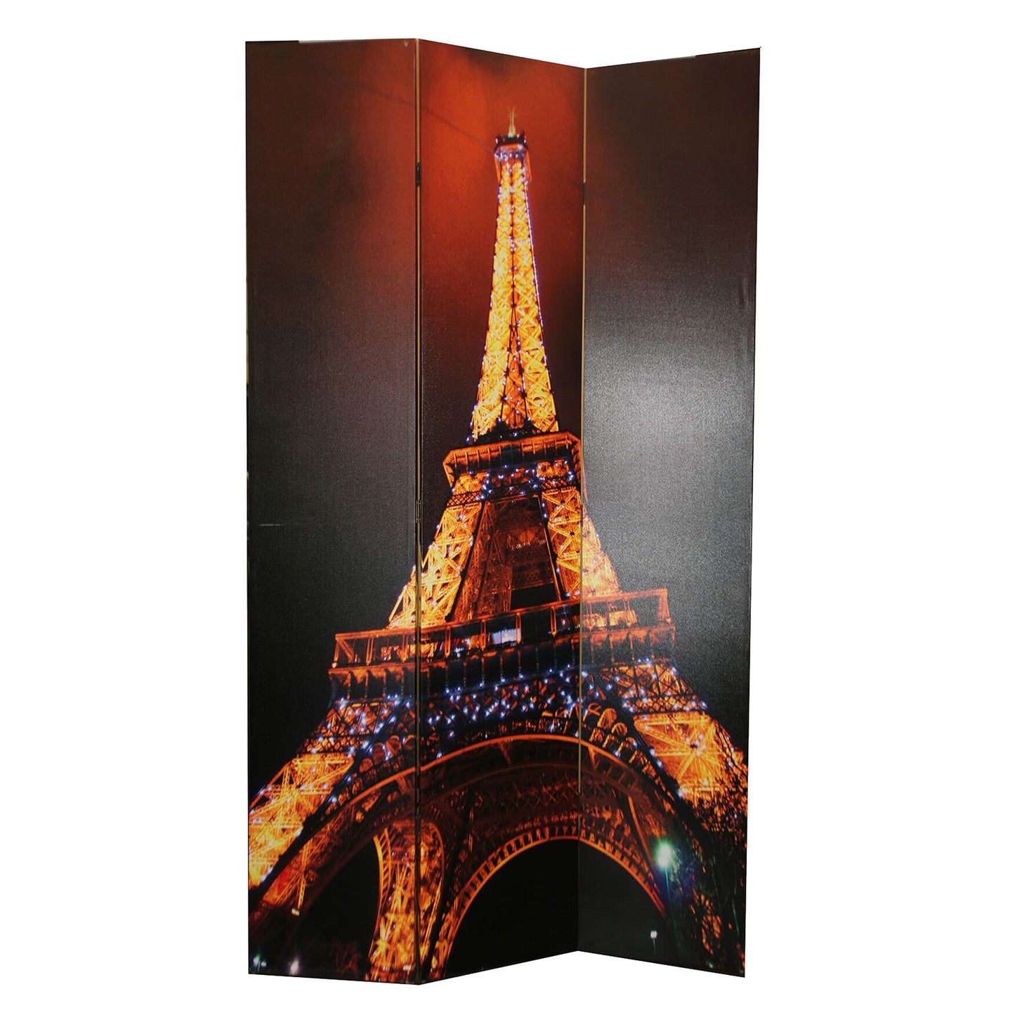 71 Inch 3 Panel Room Divider, EIFFEL TOWER Digital Print, Multicolor