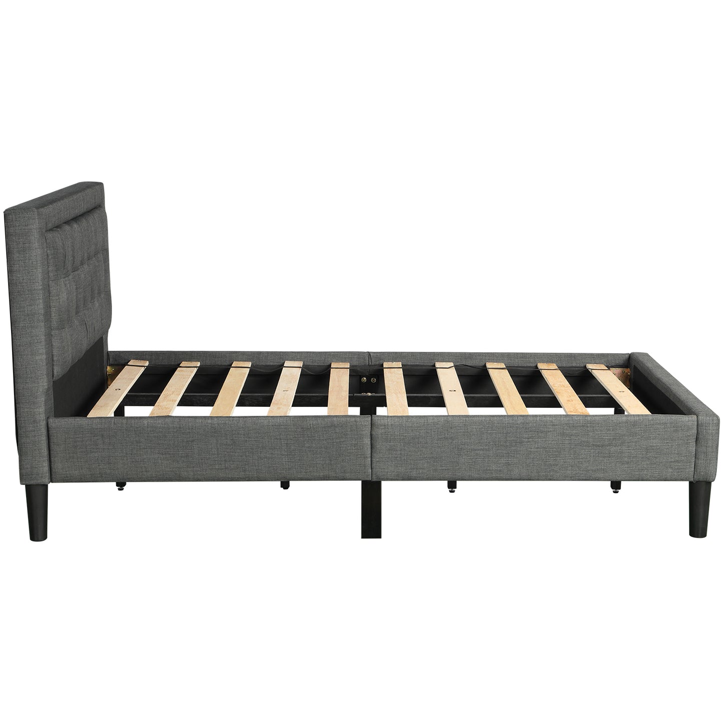 Upholstered Button-Tufted Platform Bed with Strong Wood Slat Support (Twin, Gray)