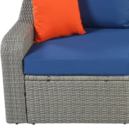 U_STYLE Patio Furniture Sets, 3-Piece Patio Wicker Sofa with  Cushions, Pillows, Ottomans and Lift Top Coffee Table