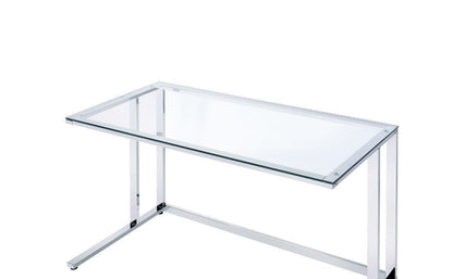 ACME Tyrese Writing Desk, Clear Glass & Chrome Finish 93100