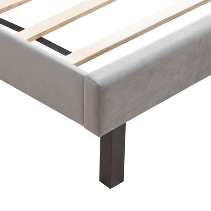 Upholstered Bed Button Tufted with Curve Design - Strong Wood Slat Support - Easy Assembly - Gray Velvet - platform bed - Queen