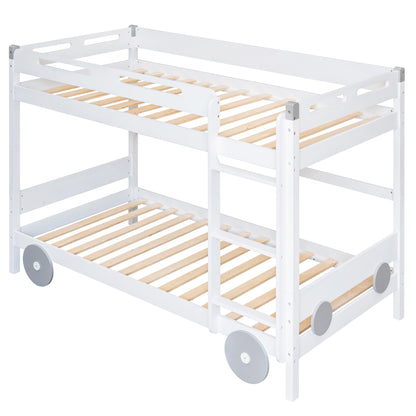 Twin Size Car-Shaped Convertible Bunk Bed, White