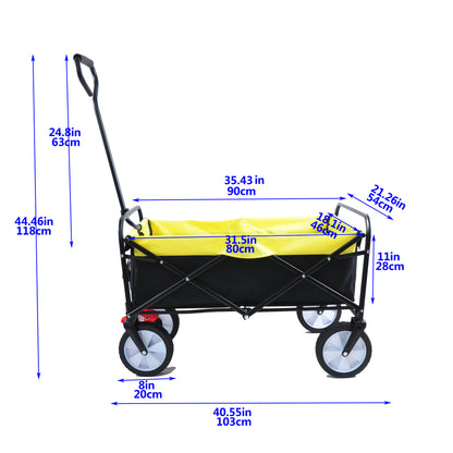 Folding Wagon Garden Shopping Beach Cart (black+yellow)