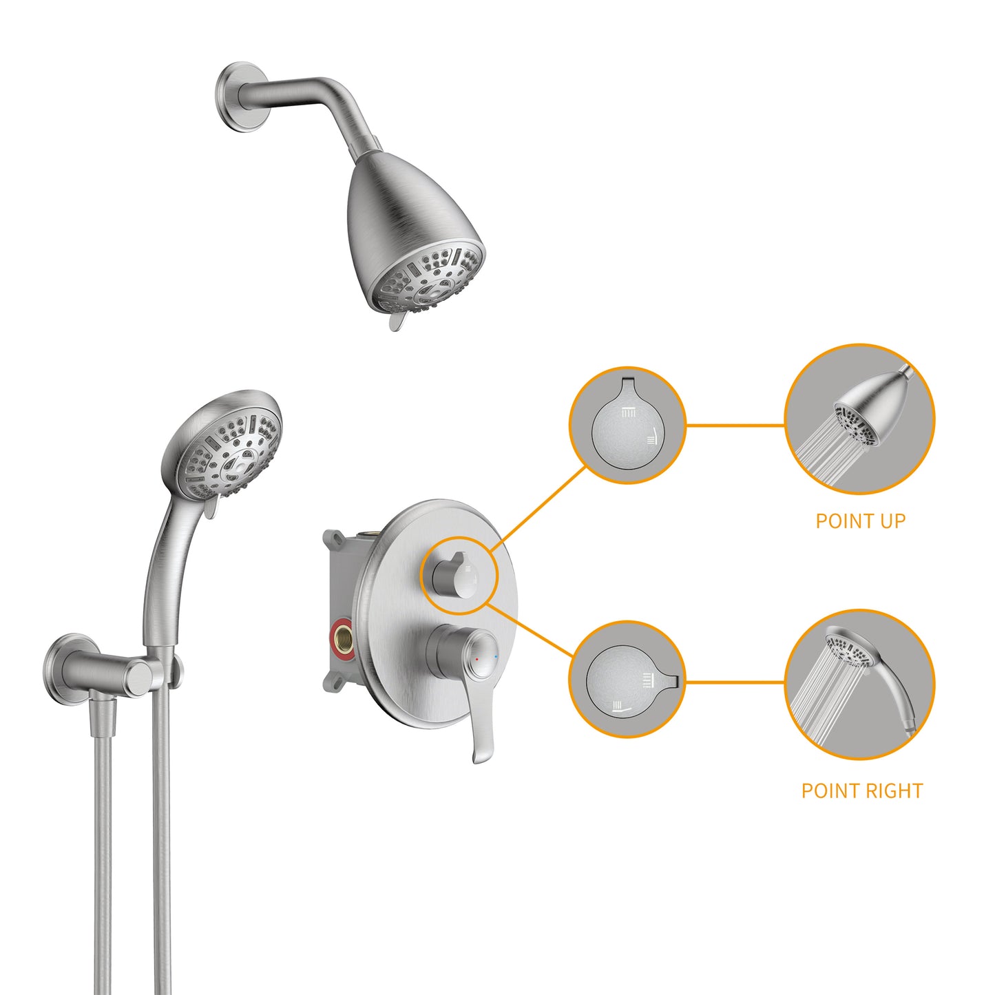 Large Amount of water Multi Function Shower Head - Shower System,  9-Function Hand Shower, Simple Style, Filter Shower, Brushed Nickel