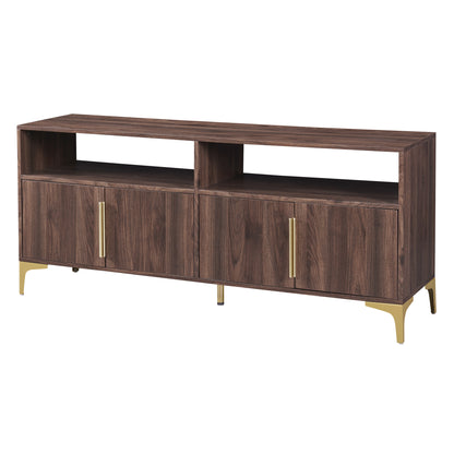 TREXM 58” L Sideboard with Gold Metal Legs and Handles Sufficient Storage Space Magnetic Suction Doors (Brown)