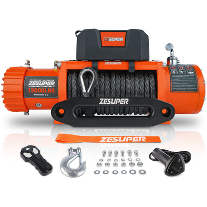 ZESUPER 13000 lb Load Capacity Electric Winch 12V Waterproof IP67 Winch Truck Winch Kit Synthetic Rope, Waterproof Off Road Winch for Jeep,Truck,SUV with Wirless Remote and Corded Control