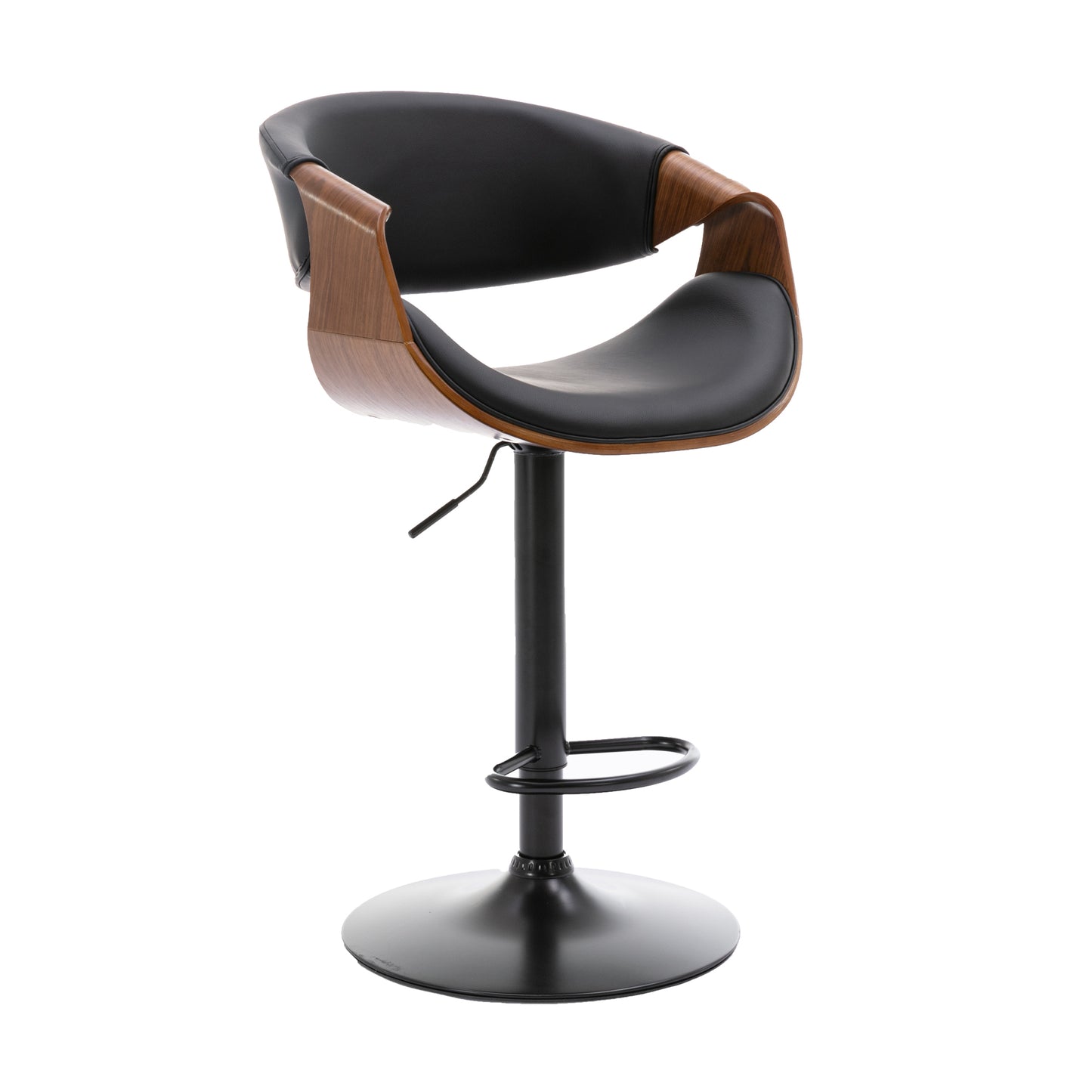 HengMing Adjustable/Swivel Bar Stool, PU Leather black Bent wood Bar Chair 1pcs/ctn.