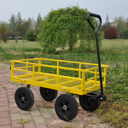 Tools cart Wagon Cart Garden cart trucks make it easier to transport firewood （Yellow colour）