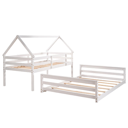 Twin over Full House Bunk Bed with Built-in Ladder,White