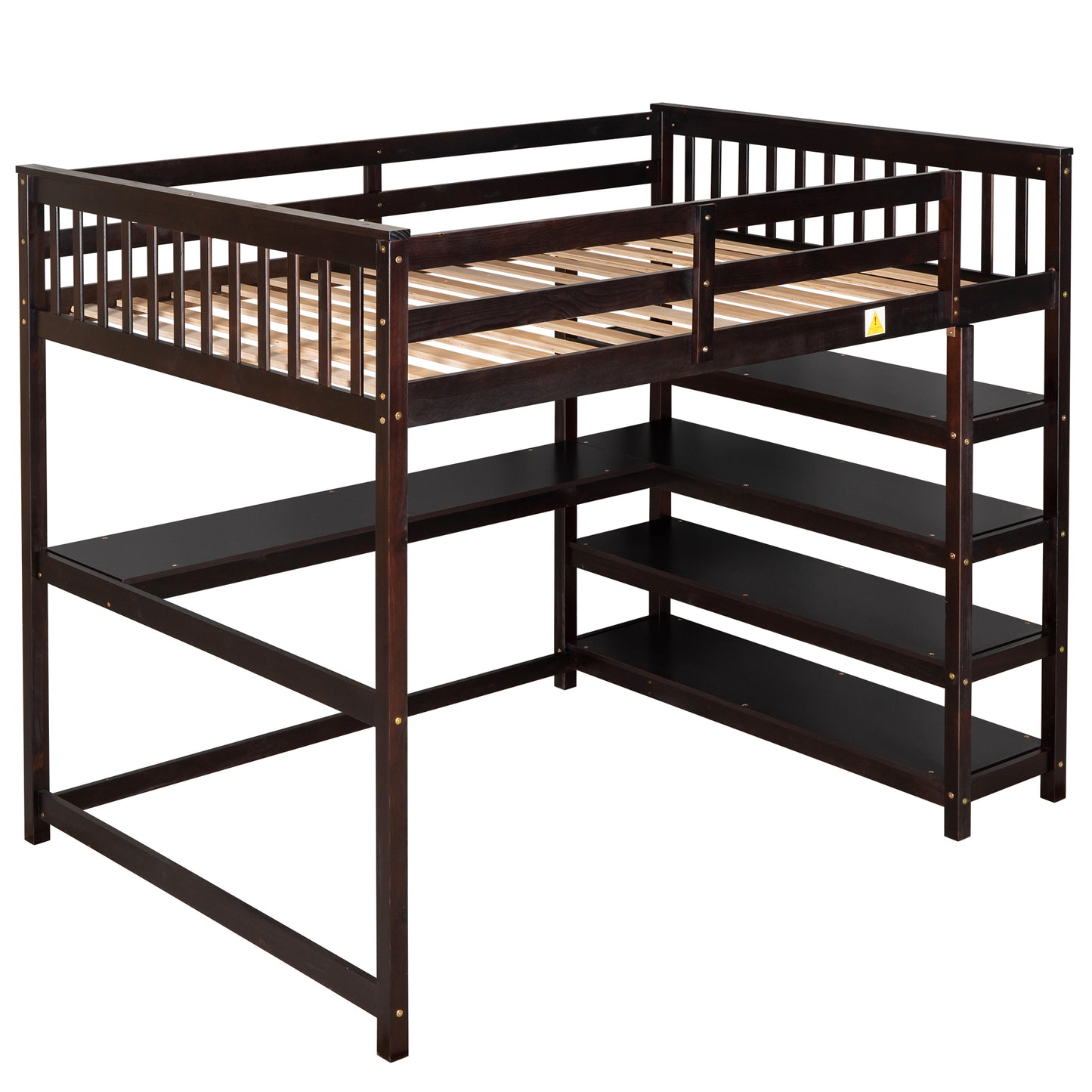 Full Size Loft Bed with Storage Shelves and Under-bed Desk, Espresso(OLD SKU:SM000246AAP-1)