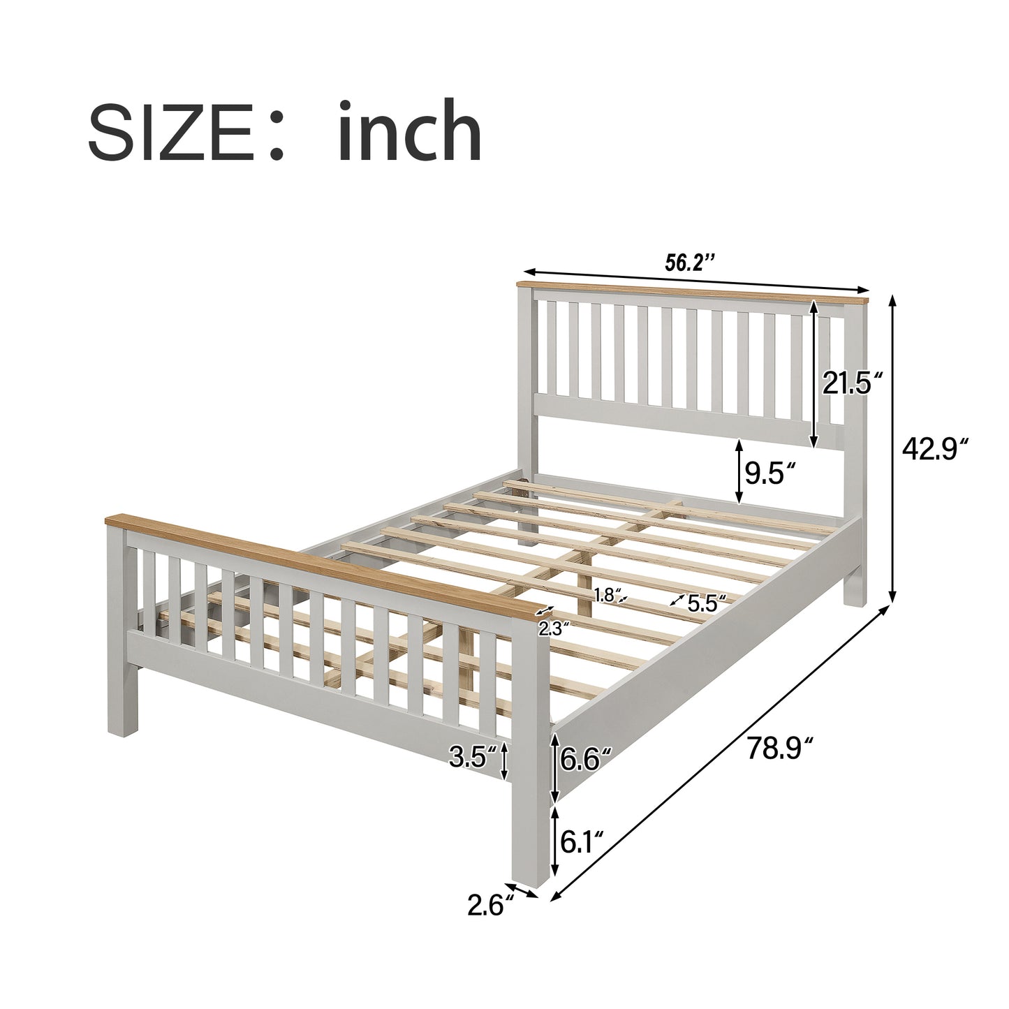 Country Gray Solid Platform Bed with Oak Top, Full