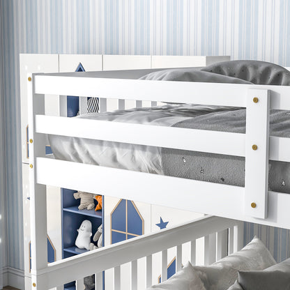 Full Over Full Bunk Bed with 2 Drawers and Staircases, Convertible into 2 Beds, the Bunk Bed with Staircase and Safety Rails for Kids, Teens, Adults, White