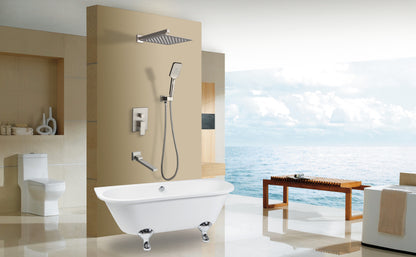 Shower Faucet Set Anti-scald Shower Fixtures with Rough-in Pressure Balanced Valve and Embedded Box, Wall Mounted Rain Shower System