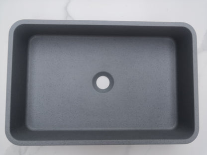 Rectangle Concrete Vessel Bathroom Sink in Grey without Faucet and Drain