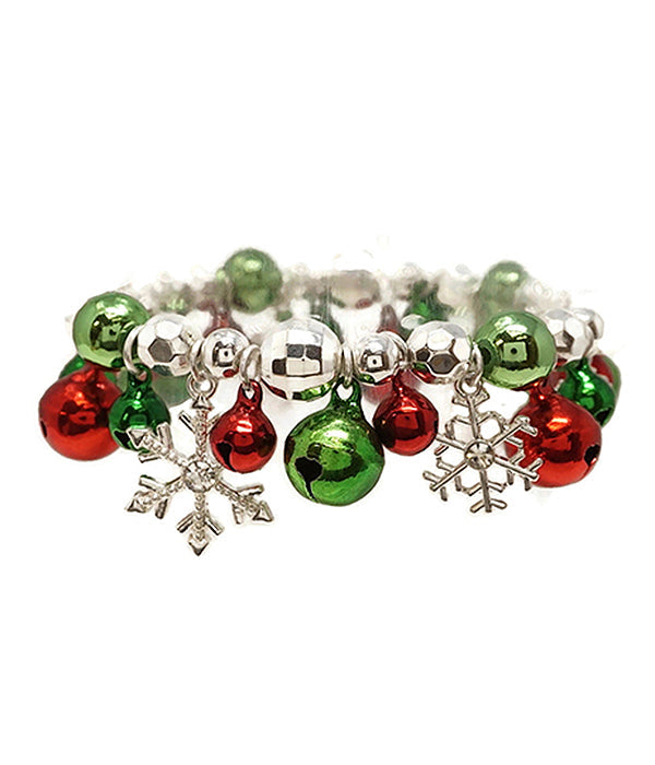 Christmas Snowflake and Bells Stretch Bracelet by Fashion Hut Jewelry