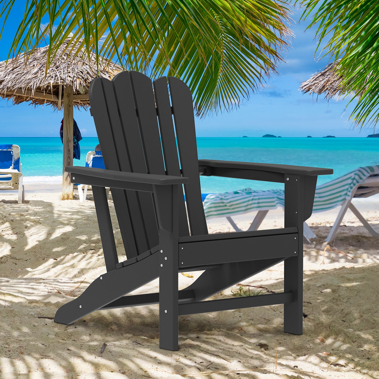 Resistant Adirondack Chair for Patio Deck Garden  Fire Pit Chair, 
Composite Adirondack Chair, Black,1 piece.