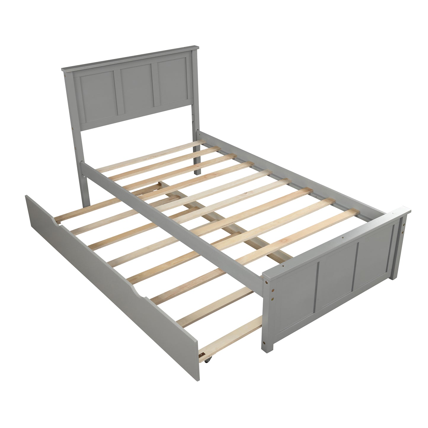 Platform Bed with Twin Size Trundle, Twin Size Frame, Gray (New)