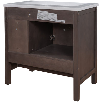 [VIDEO] 30" Bathroom Vanity with Sink, Bathroom Storage Cabinet with Doors and Drawers, Solid Wood Frame, Ceramic Sink, Brown