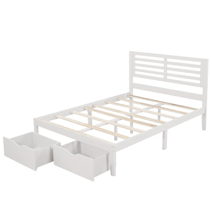 Full Size Platform Bed with Two Drawers, White(OLD SKU:WF198181AAK)