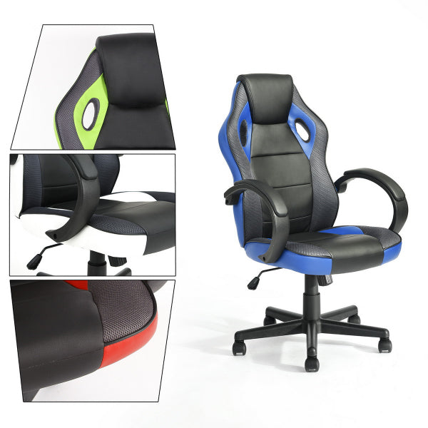 Gaming Office Chair with Fabric Adjustable Swivel, BLACK AND BLUE