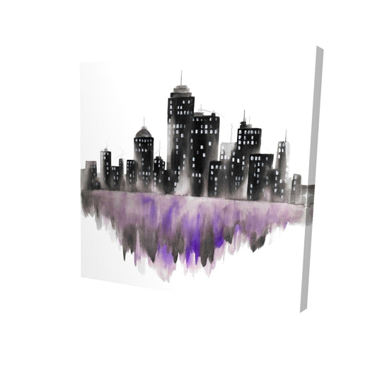 Purple watercolor cityscape - 32x32 Print on canvas