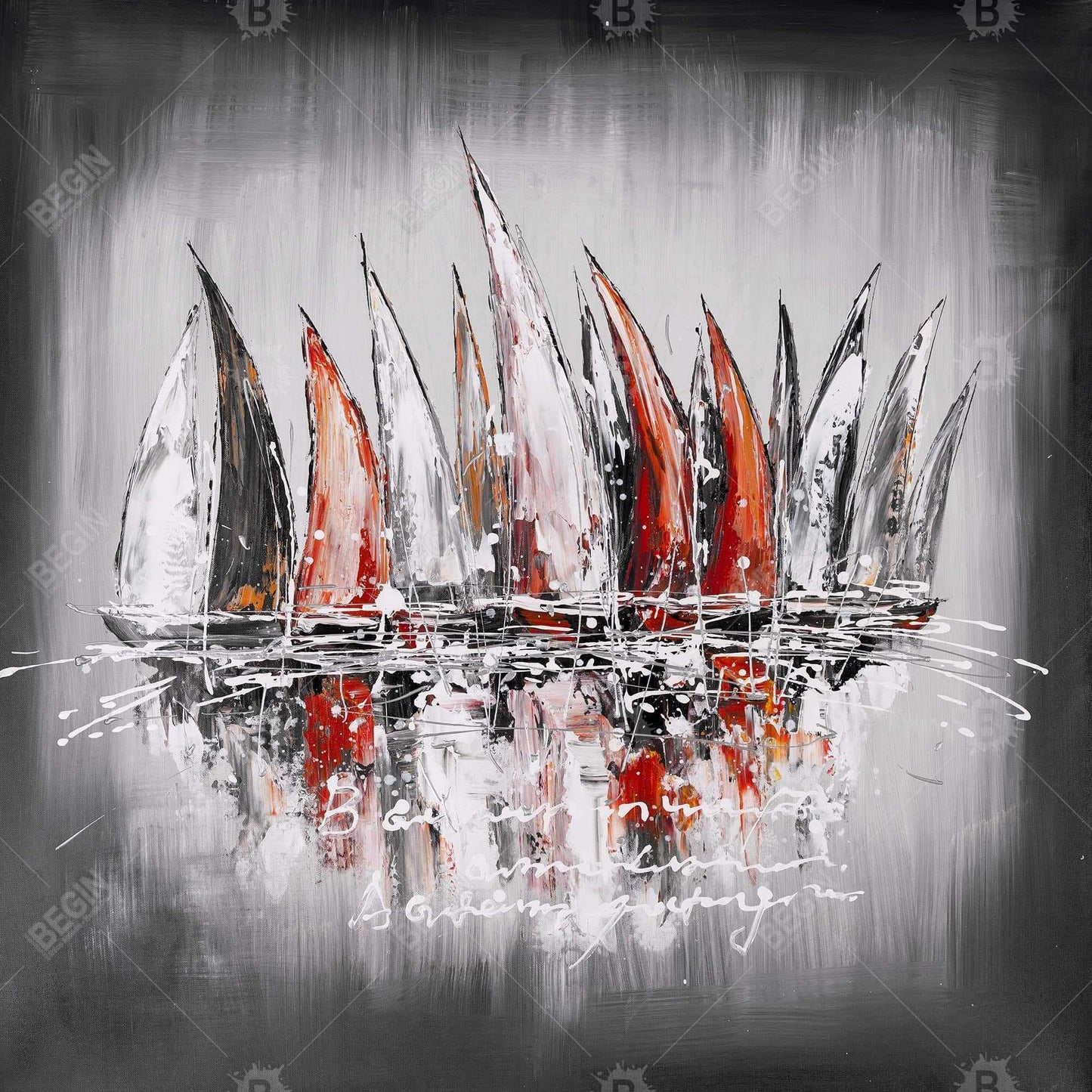 Sailboats with paint splash - 32x32 Print on canvas