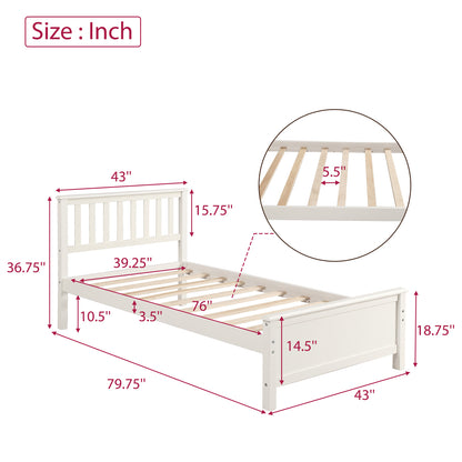 Twin Size Wood Platform Bed with Headboard,Footboard and Wood Slat Support, White