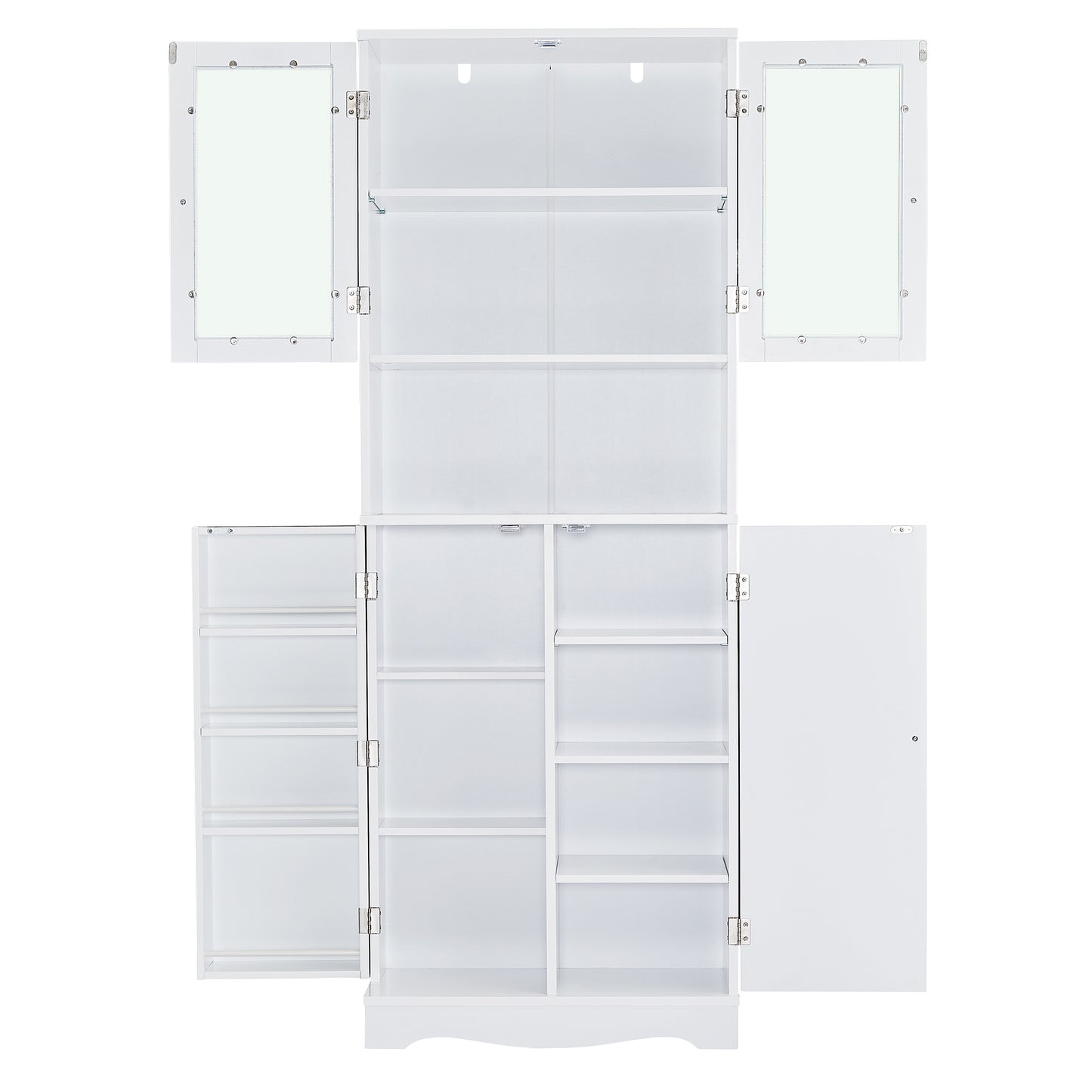 Tall Storage Cabinet with Glass Doors for Bathroom/Office, Multiple Storage Space, White