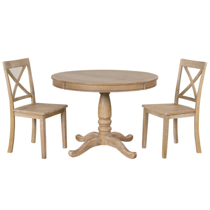 Modern Dining Table Set for 4,Round Table and 4 Kitchen Room Chairs,5 Piece Kitchen Table Set for Dining Room,Dinette,Breakfast Nook,Natural Wood Wash