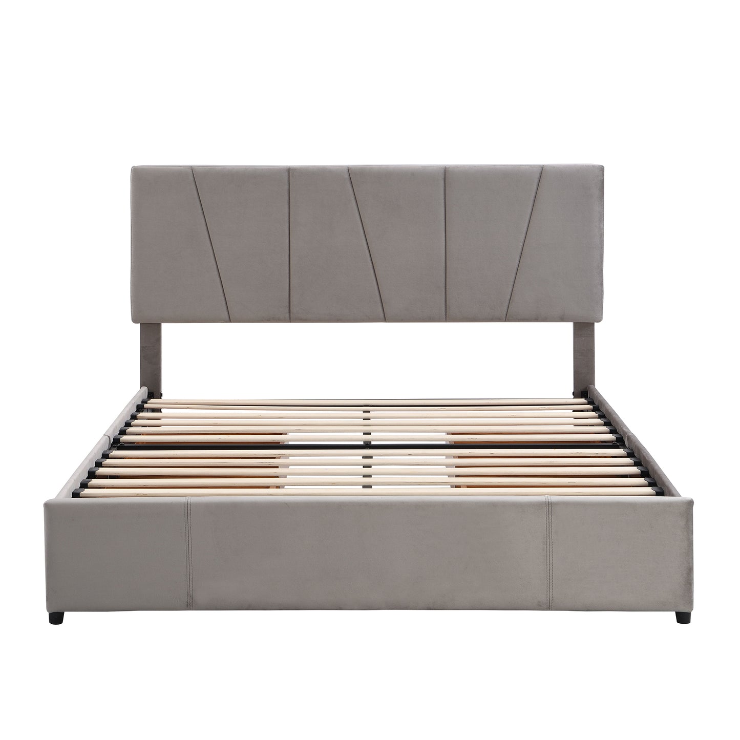 Queen Size Upholstery Platform Bed with Four Drawers on Two Sides,Adjustable Headboard,Grey