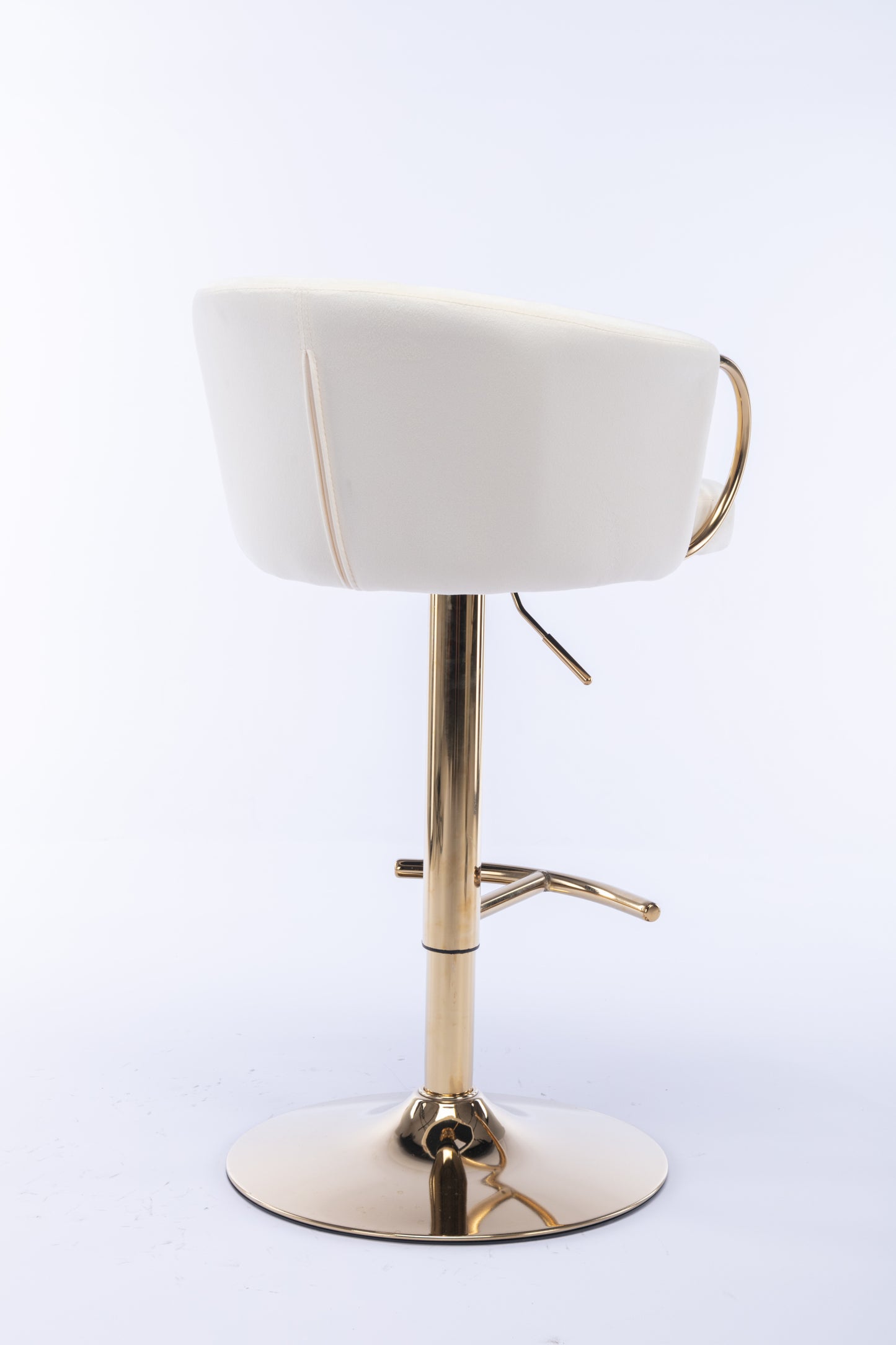 Set of 2  Bar Stools,with Chrome Footrest and Base Swivel Height Adjustable Mechanical Lifting Velvet + Golden Leg Simple Bar Stool-Ivory