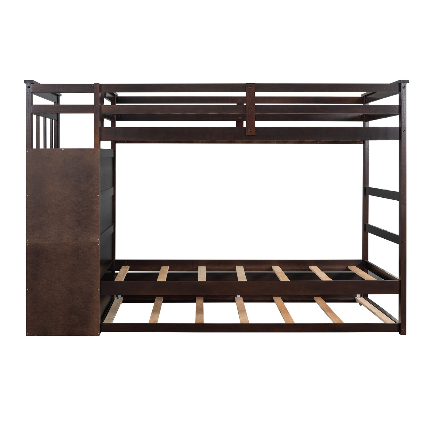 Solid Wood Bunk Bed , Hardwood Twin Over Twin Bunk Bed with Trundle and Staircase, Natural Espresso Finish (OLD SKU: LP000068AAP)