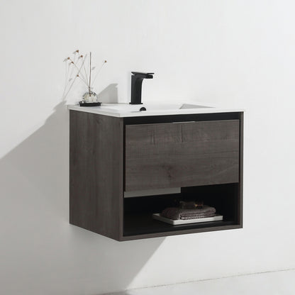 24 inches Floating Bathroom Vanity Combo with Integrated Single Sink and 1 Soft Close Drawer