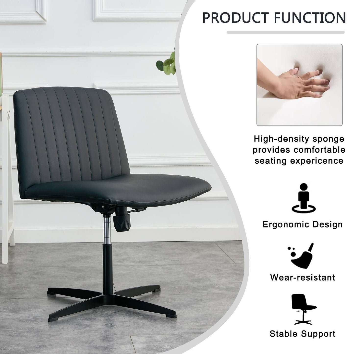 Black High Grade Pu Material. Home Computer Chair Office Chair Adjustable 360 ° Swivel Cushion Chair With Black Foot Swivel Chair Makeup Chair Study Desk Chair. No Wheels