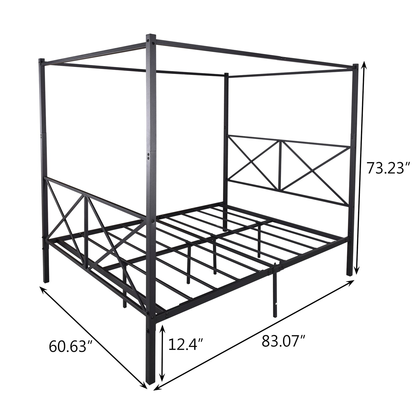 Metal Canopy Bed Frame, Platform Bed Frame Queen with X Shaped Frame Queen Black