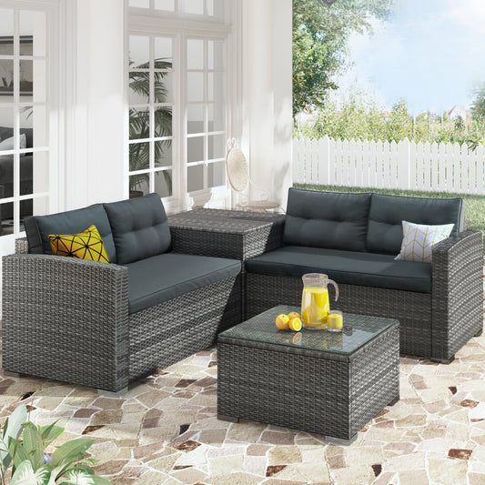 U_STYLE Outdoor Furniture Sofa Set with Large Storage Box