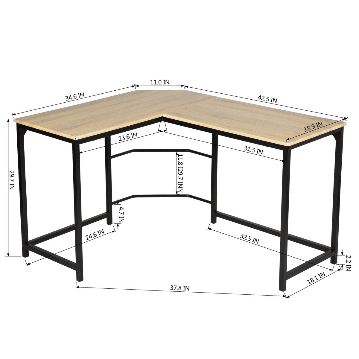 34.6" W X 42.5" D L Shaped Computer Desk PC Laptop Table Wood Workstation